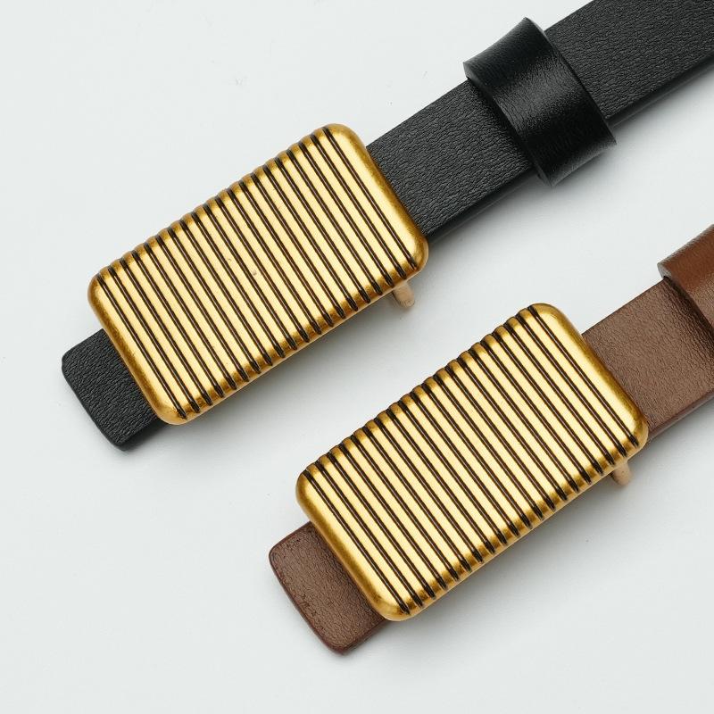 Belt, Women, Casual Leather Slim Trousers, Belt, Waist, Cowhide Smooth Plate Buckle