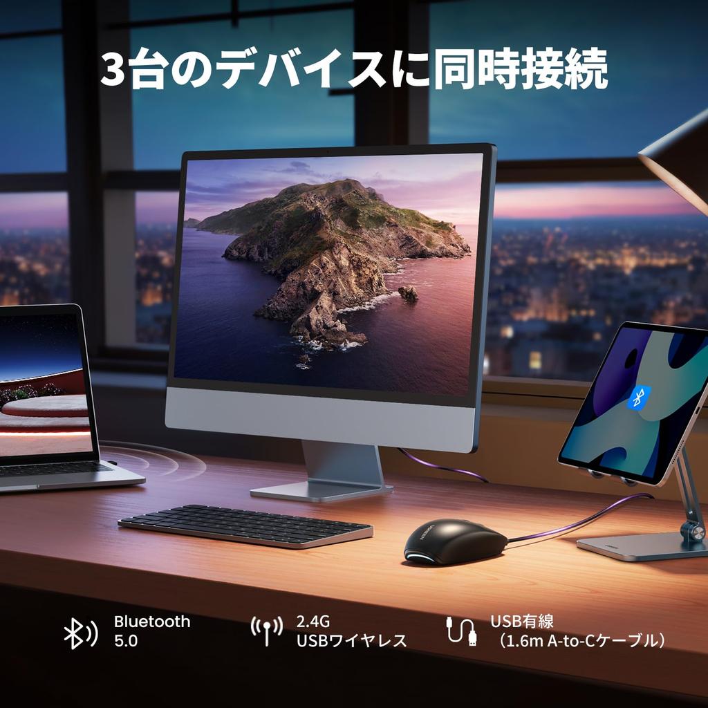 UGREEN Wireless Mouse, USB-C Rechargeable, for Work and Gaming, Bluetooth 2.4G, Wired, and Side Buttons, Repositionable, Software Included, 5000 DPI,