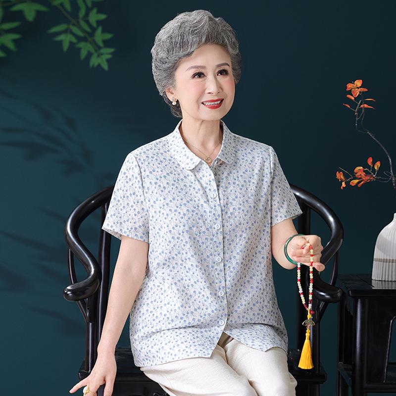 Summer Cotton Top for Middle-aged & Elderly Women - Short-Sleeve, Loose-Fit Grandma Shirt
