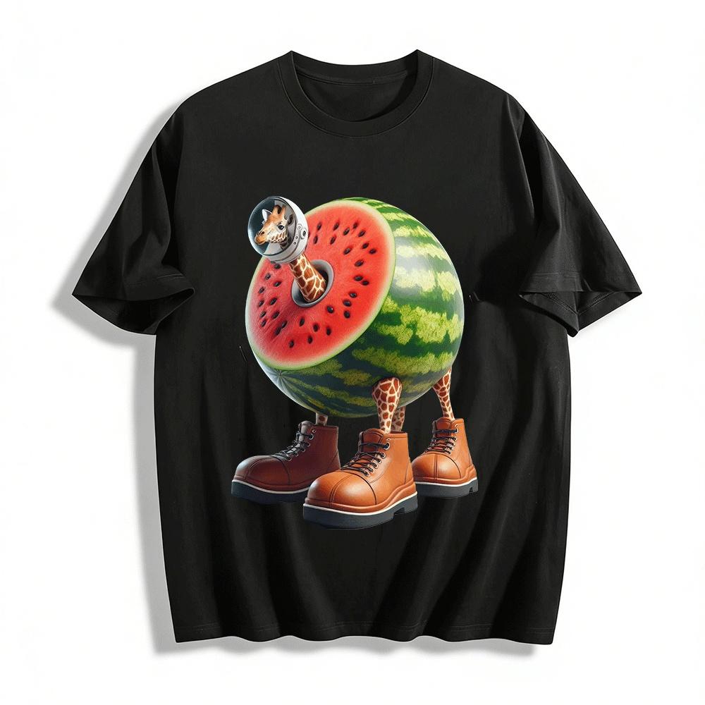 Funny Giraffe Watermelon Print Casual T-Shirt Pure cotton T-shirt XXS
