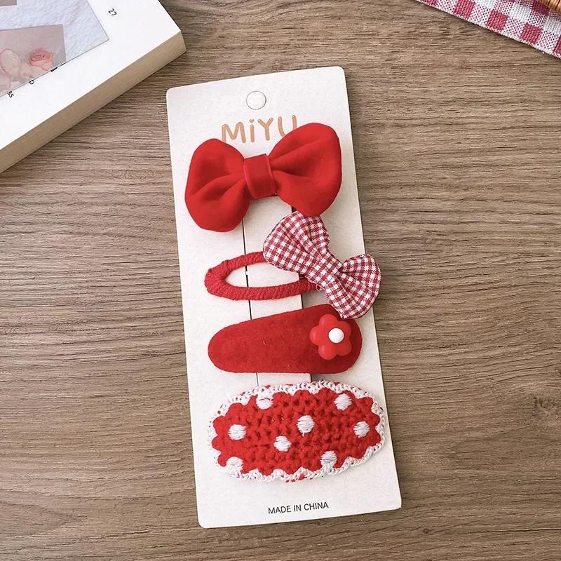 Red Sweet Fabric Bow Flower Kids Hair Clips Crochet Snap Clips for Girls Cute Barrettes Hair Accessories for Baby Toddler