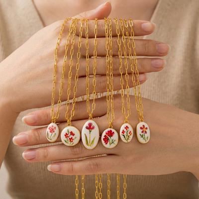 Niche Fresh Plant Series Necklace Diy Lemon Strawberry Bow Color Print Pendant Necklace Collarbone Chain