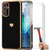 Protective Case - Booling - for Samsung Galaxy S20 FE - with 2 Tempered Glasses - Heart Pattern - Black
