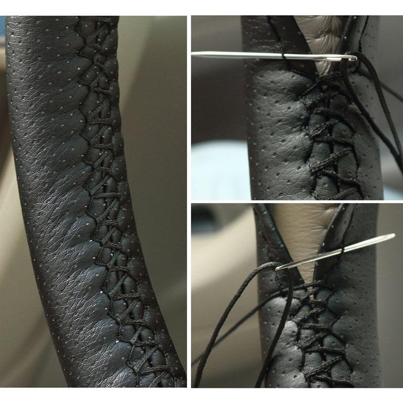 Coprivolante Universale in Pelle PU Cucito a Mano per Auto 37 - 38 CM 14.5";-15"; Trecce Taglia M Antiscivolo per Auto