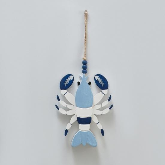 Handmade Wooden Beach Hanging Ornaments Rustic Lobster Crab Turtle Marine Animal Decor Coastal Ocean Theme Wall Art with Hemp Rope for Home Living