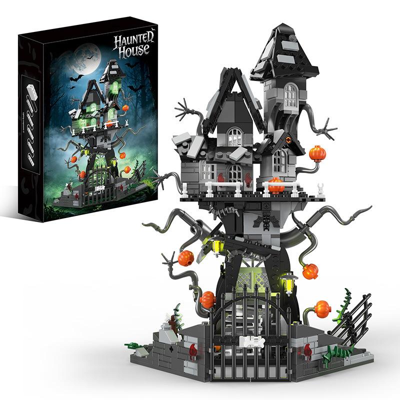 Halloween Gothic Horror House Building Blocks Pumpkin Spider Tombstone Decor, Spooky Horror Construction Bricks DIY Puzzle Toy