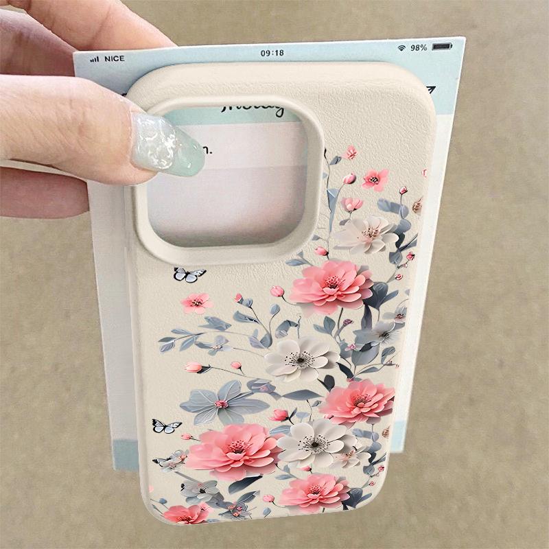 Ledertextur TPU Handyhülle Für iPhone 17 17e 16e 16 15 Pro Max 14 13 Pro Max 11 Magnolienblüte Weiche Silikon-Rückseite