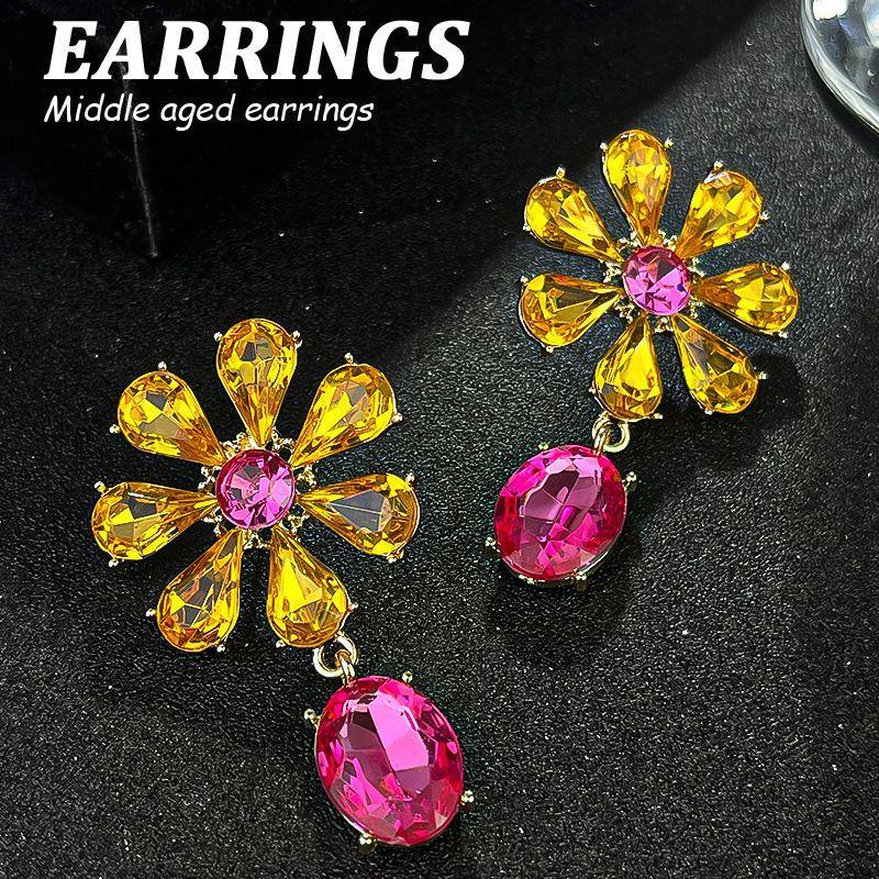 Boucles d'oreilles pendantes Zircon Fleur Colorée pour Femmes, Boucles d'oreilles pendantes Statement pour Fête & Usage Quotidien