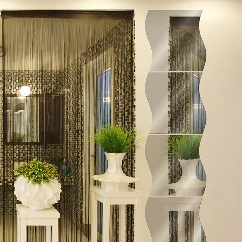 1PC Adesivo de Parede Espelhado Acrílico 3D DIY Design de Espelho Ondulado para Decoração de Arte de Parede de TV de Sala de Estar Doméstica Removível