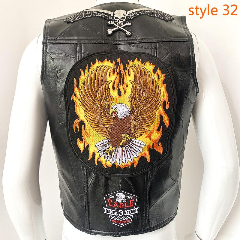 

Європейський мотоциклетний жилет Harley Шкіряний жилет Чоловіча шкіряна куртка через плече Bio Green Magic Embroidery Badge Design XXXXL