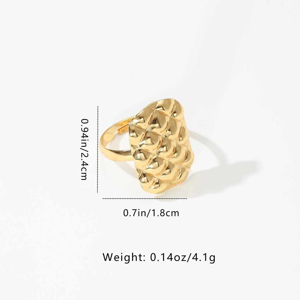 Golden Plated Quilted Textured Open Adjustable Ring for Women Luxury Statement Jewelry Gift