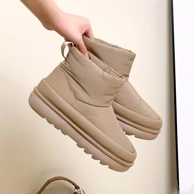 Fashion 3.5cm Handy Down Cloth Genuine Lesther Platform Wedge Winter Plush Warm Sneakers Comfy Ankle Boots Women Casual Autumn Shoes
