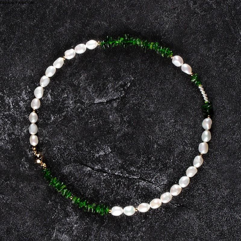 

Ожерелье ручной работы и цепочка на ключицы из натурального пресноводного жемчуга в стиле барокко