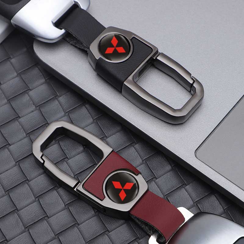 Genuine Leather Car Key Holder Keychain With Metal Buckle for Mitsubishi Lancer 9 ASX L200 Colt Outlander Pajero Eclipse EVO