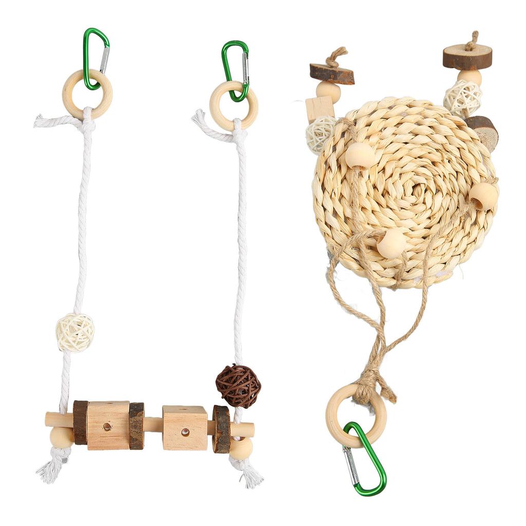 Parrot Swing Hanging Toy Funny Logs Rattan Balls Cotton Rope Bird Corn Husk Swing Toy for Finch