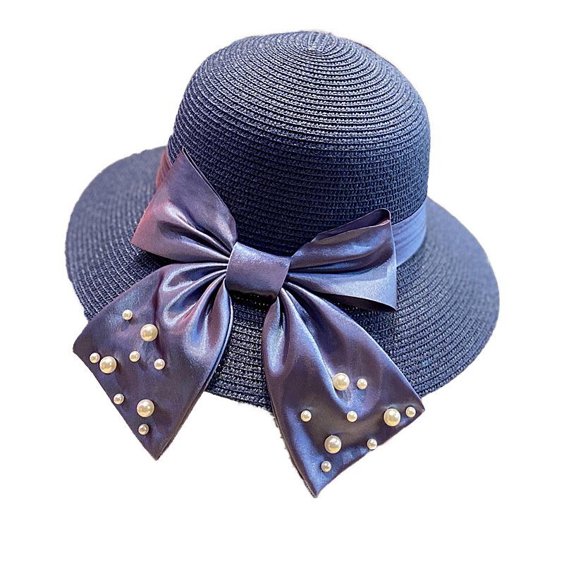 Summer sun protection hat, fashionable and versatile, pearl bow, wide-brimmed straw hat for women, travel bucket hat, sun hat, fisherman hat