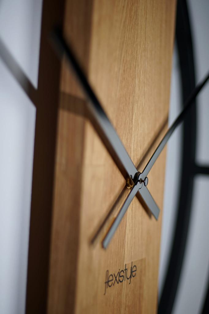 Round oak loft clock oval metal 50cm