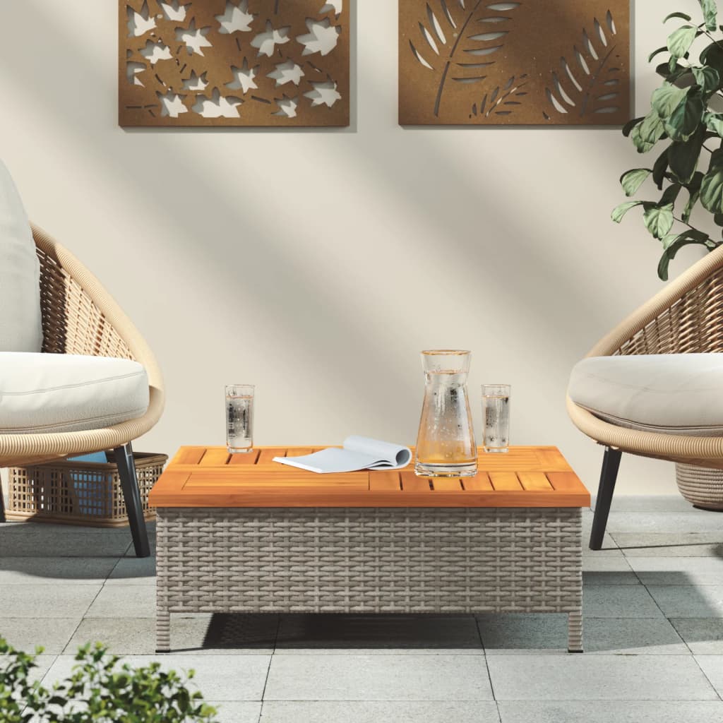 Vidaxl Stolik Ogrodowy, Szary, 70X70X25 Cm, Rattan I Drewno Akacjowe