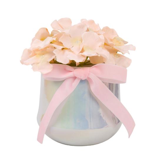 Künstliche Blume in Keramikvase mit Seidenband Weiches Realistisches Kunstblumen-Arrangement Heim Schreibtisch Tischplatte Dekoration