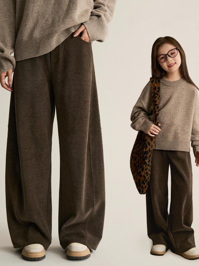 Children's Wool Ribbed Sweater - Round Neck, Cozy Autumn/Winter Base Layer for Girls