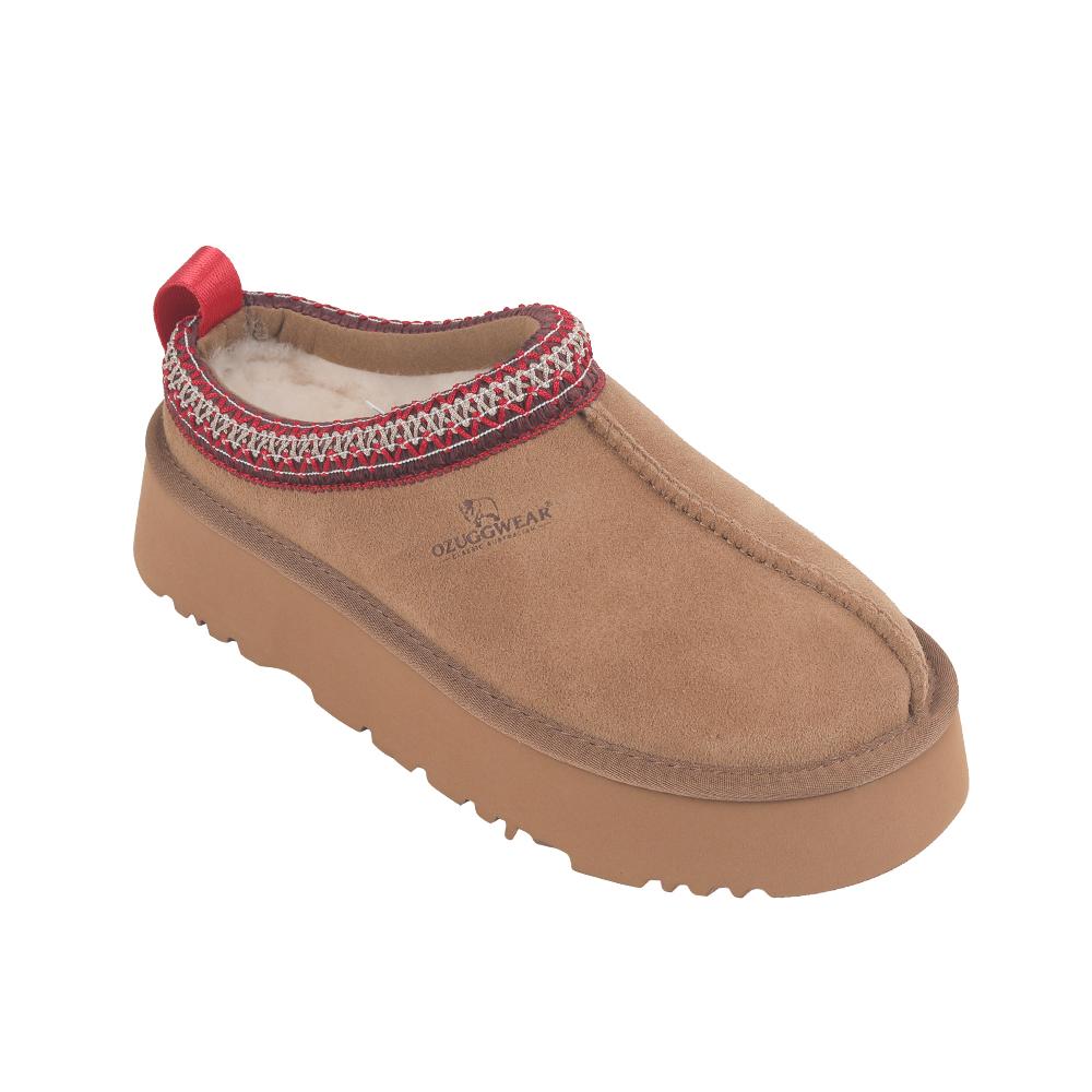 Oz Ugg Wear Adult Sydney Platform Slippers Chestnut Red