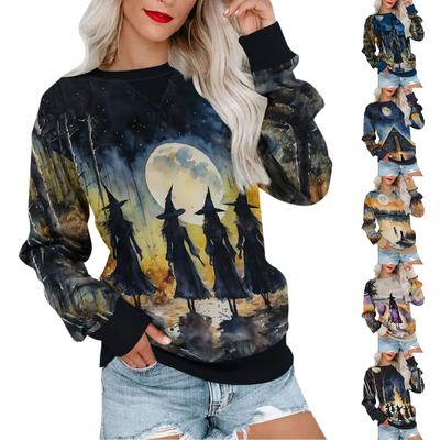 Women's Casual Printing Pullover Long Sleeve Shirt Oversized Sweatshirt