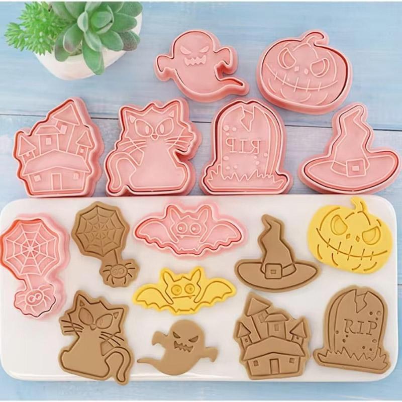 Halloween Pumpkin Cookie Cutters Featuring Changeable Funny Expressions Hollow Faces Fondant Embosser Stamps Biscuit Molds