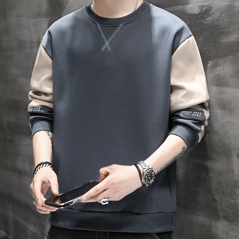 Long Sleeve T-shirt Men Plus Fleece Hoodie Autumn and Winter New Fashion Brand Round Neck Hoodie Casual Men's Clothes