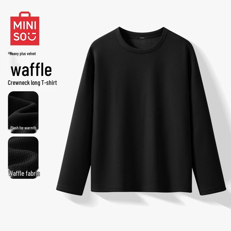 MINISO Men s Waffle Knit Fleece Lined Long Sleeve T-Shirt L