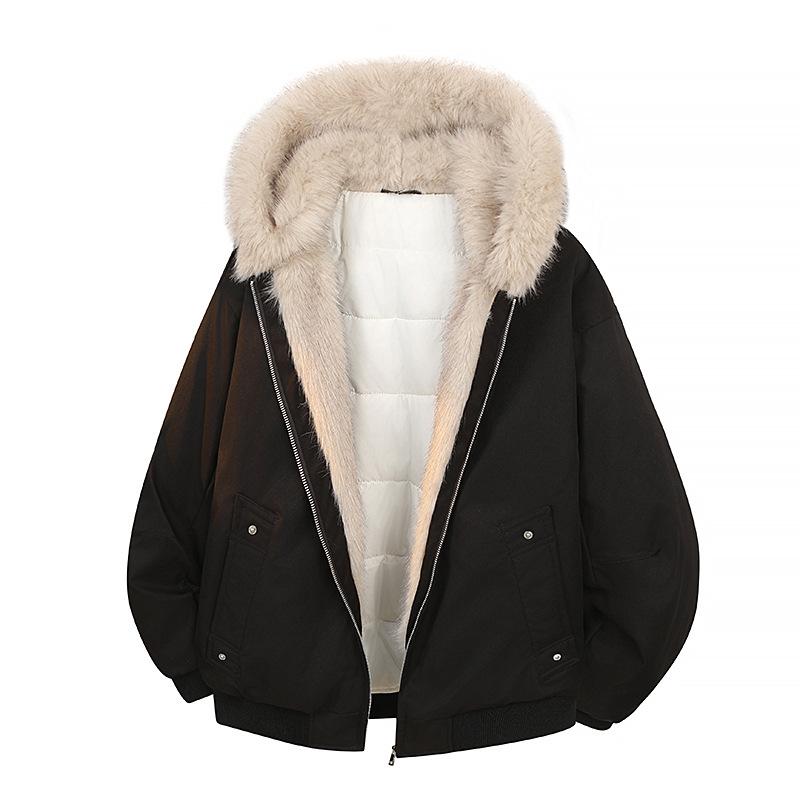 

Men s 2025 Winter Hooded Jacket with Fur Collar & Velvet Lining L (suggested for 105-120 lbs) чорний