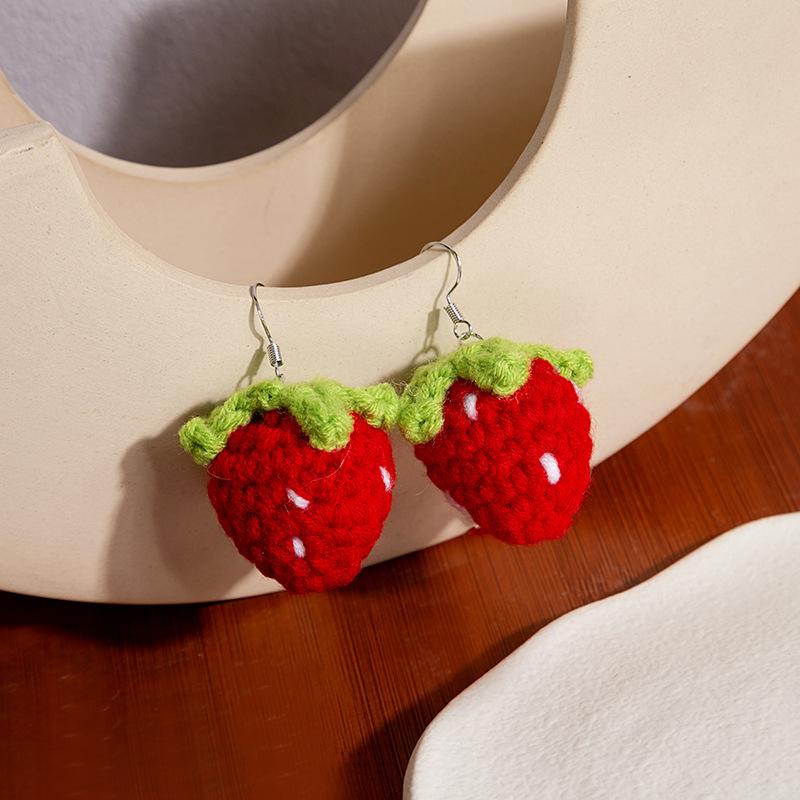 Sweet And Cute Big Strawberry Earrings Creative Handmade Fruit Earrings Personalized Trendy Ear Hooks