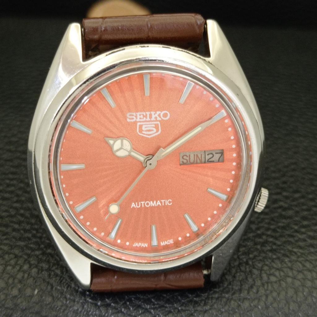 AUTOMATIC VINTAGE SEIKO 5 JAPAN 7009A MENS ORANGE COLOR DIAL WATCH a701267-5 R206a-a701267