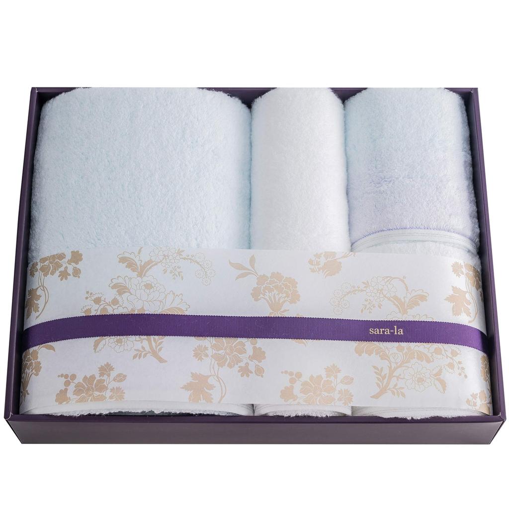 Imabari Towel Gift 1 prosop de baie 3 prosoape de față Fabricat în Japonia sara-la "irodori" Albastru/Alb