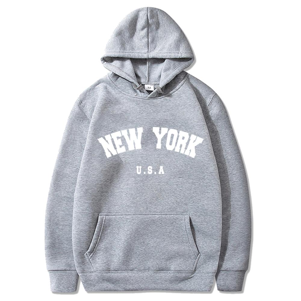 Men's New York U.S.A City Hoodies Fashion Letter Printed Graphic Sweatshirts Loose Casual Harajuku Hooded Pullover Sportwear