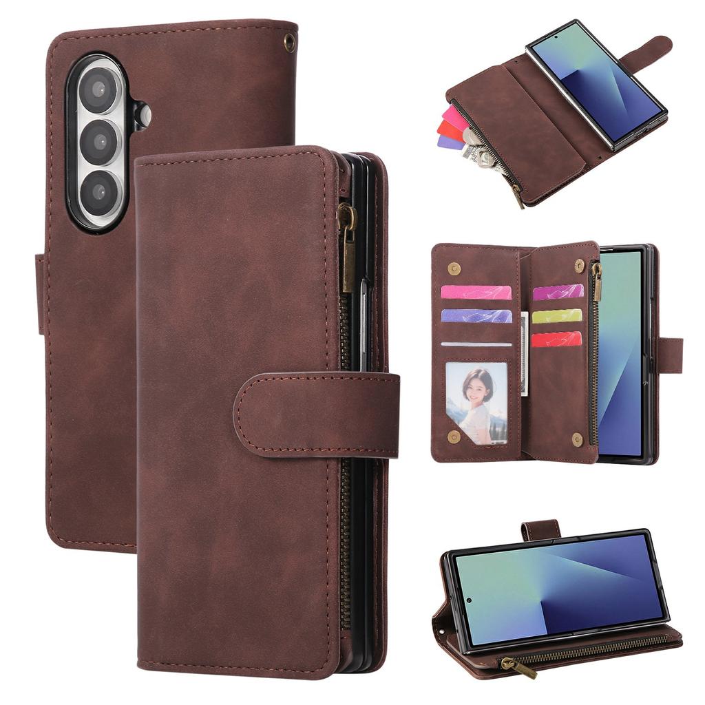 For Samsung Galaxy Z Fold7 5G Case Zipper Wallet Leather Phone Cover with Shoulder Strap
