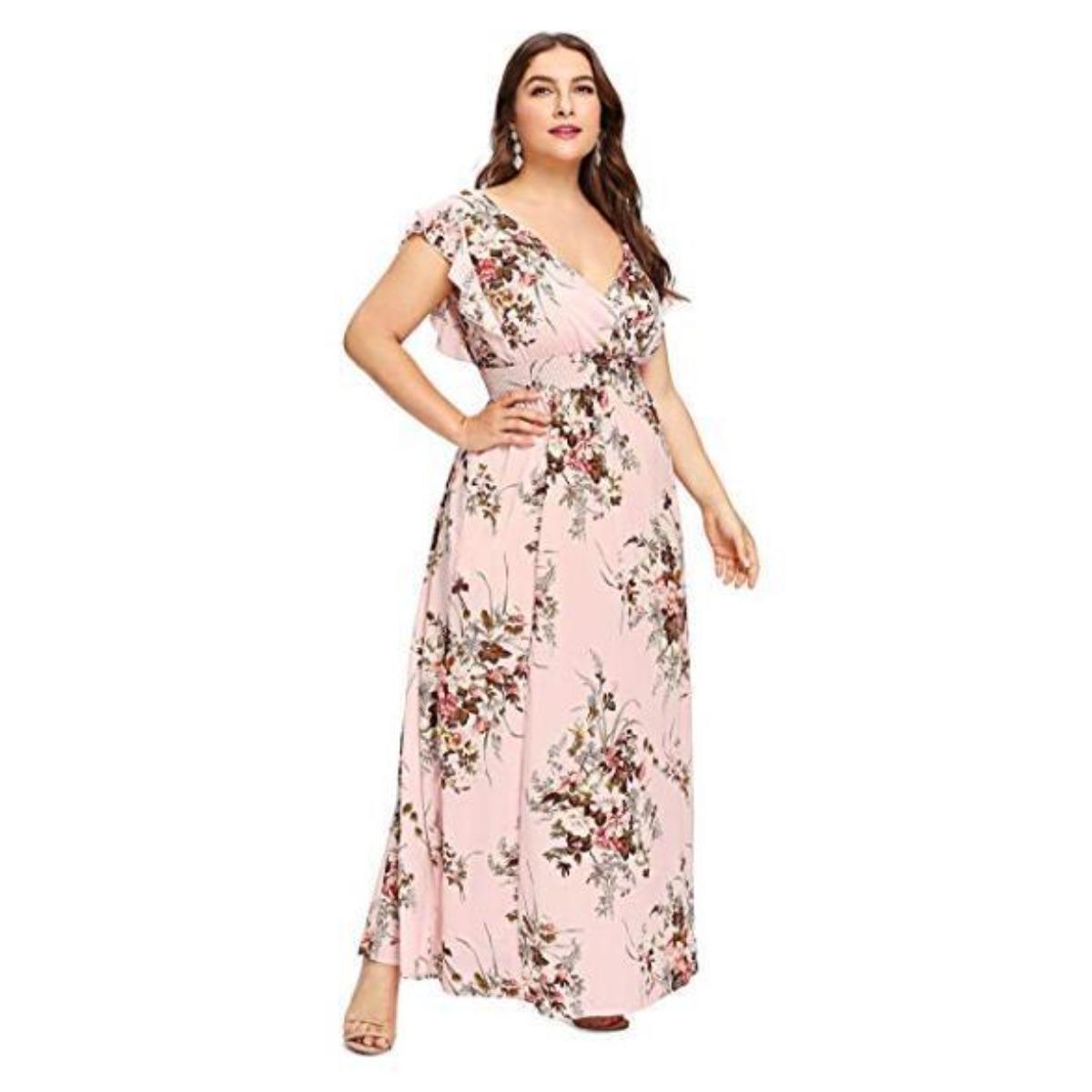 

Spring Summer Plus Size Elastic Waist Ruffled Trim Sleeveless Printed Dress for Women European American Crossbody Clothing Ready to Ship L розовый