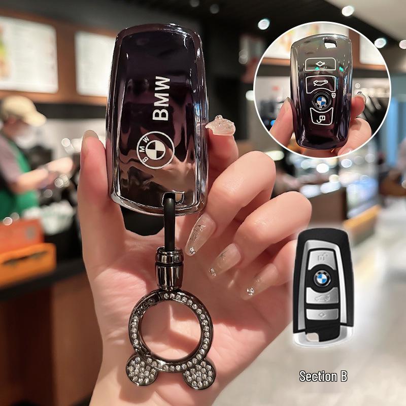 Compatible BMW Key Case for 3 Series, X3, 530Li, 5 Series, 525, 1 Series, 7 Series, and X4 Models - TPU Shell with Buckle.
