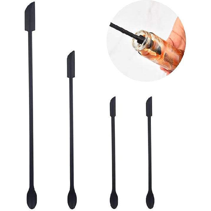 4 Pieces Mini Silicone Spatula Set, Small Rubber Spatula for Makeup, Thin Jar Scraper for Kitchen(4, BLACK)