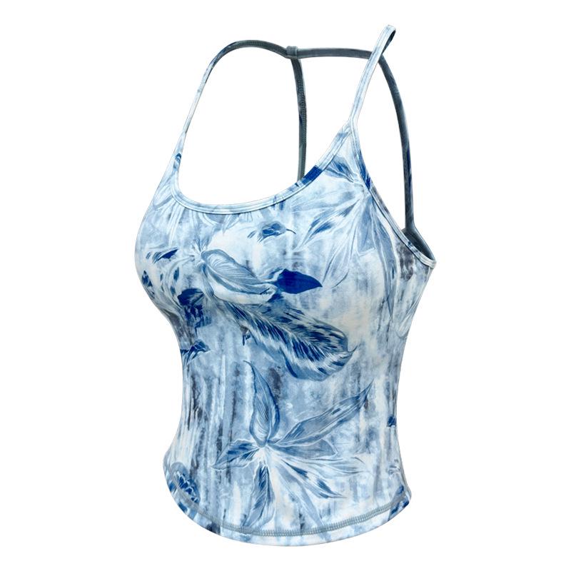 

Женский летний жилет для йоги - Принтованная майка с разрезом для пилатеса и фитнеса на открытом воздухе Large