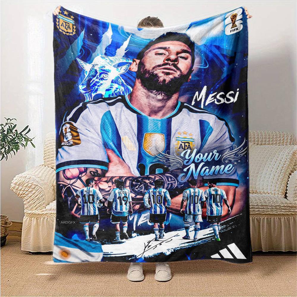 Football Messi Customize Your Name Blanket Gift Personalized Blanket Soft Warm Cozy for Office Office Chair Seaside Nap All-Season Use