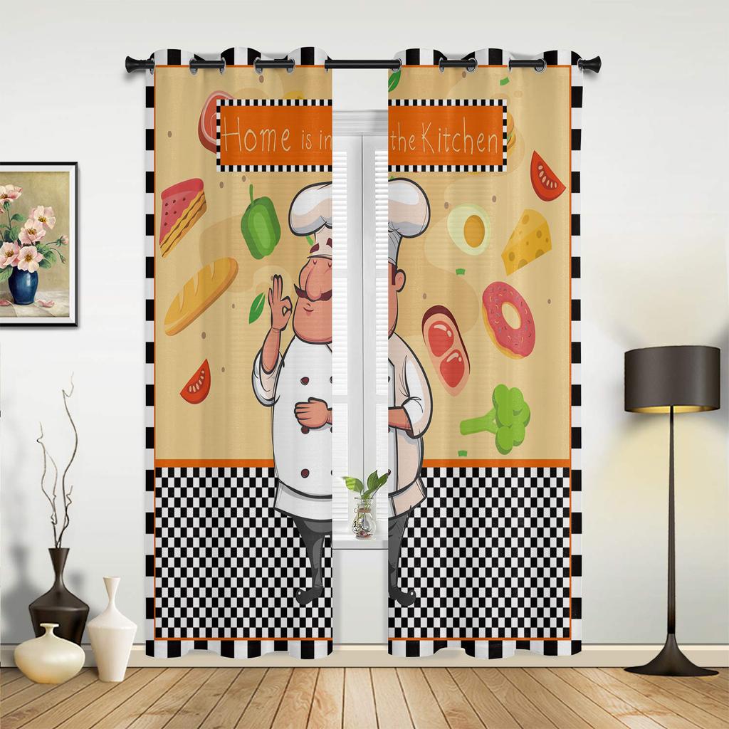 Küchenutensilien Karomuster Schwarz Weiß Vorhänge für Schlafzimmer Wohnzimmer Vorhänge Küche Kinderzimmer Fenstergardine Moderne Heimdekoration