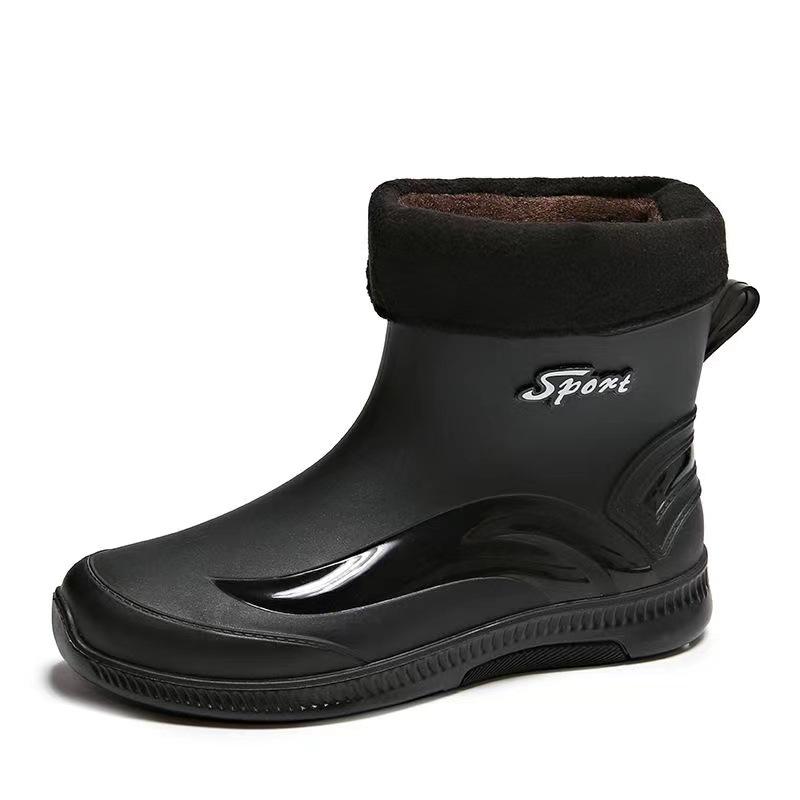 Water shoes men's rain shoes non-slip waterproof shoes fleece rain boots closed rubber shoes short rubber shoes men