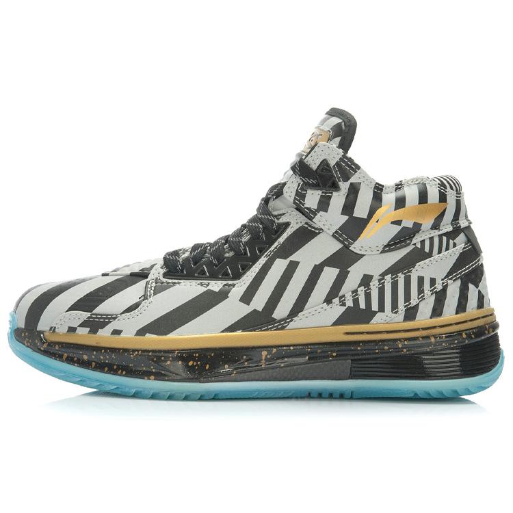 

Li Ning WOW 2 Slip Resistant Abrasion Resistant Mid top Basketball Shoes Men s Black Silver Gold ABAH017-1G 42