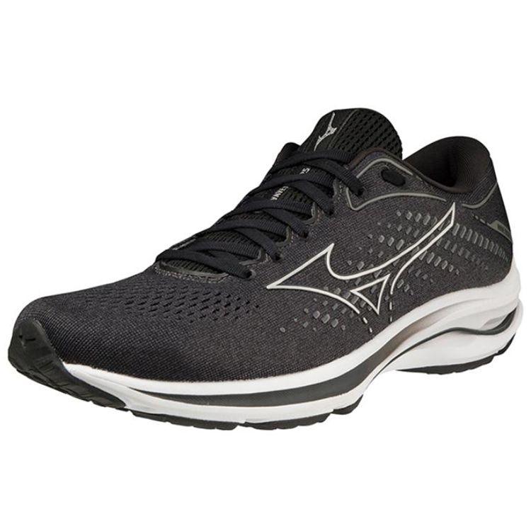 Mizuno Wave Rider 25 Round Toe Lace-Up Fabric Leather Durable Lightweight Rebound Low-Top Running Shoes Men Sneaker Black Silver J1GC210304