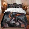 Dark Flame Dragon Quilt Cover Set 3 Piece Bedding Set with 2 Pillowcases, 2D Flat Print Duvet Cover Invisible Zipper