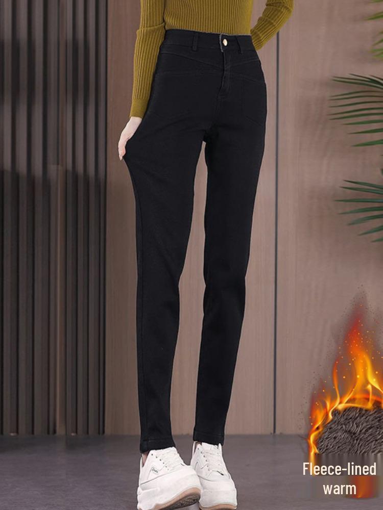 Brand Women's 2025 Autumn/Winter Velvet-Lined Skinny Jeans for Petite Figure