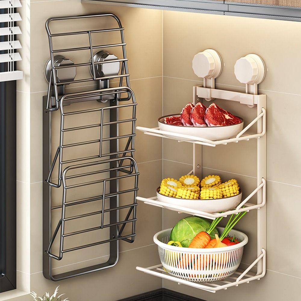 Punch-Free 3 Layers Foldable Storage Tray Suction Cup Food Sorting Tray  for Home
