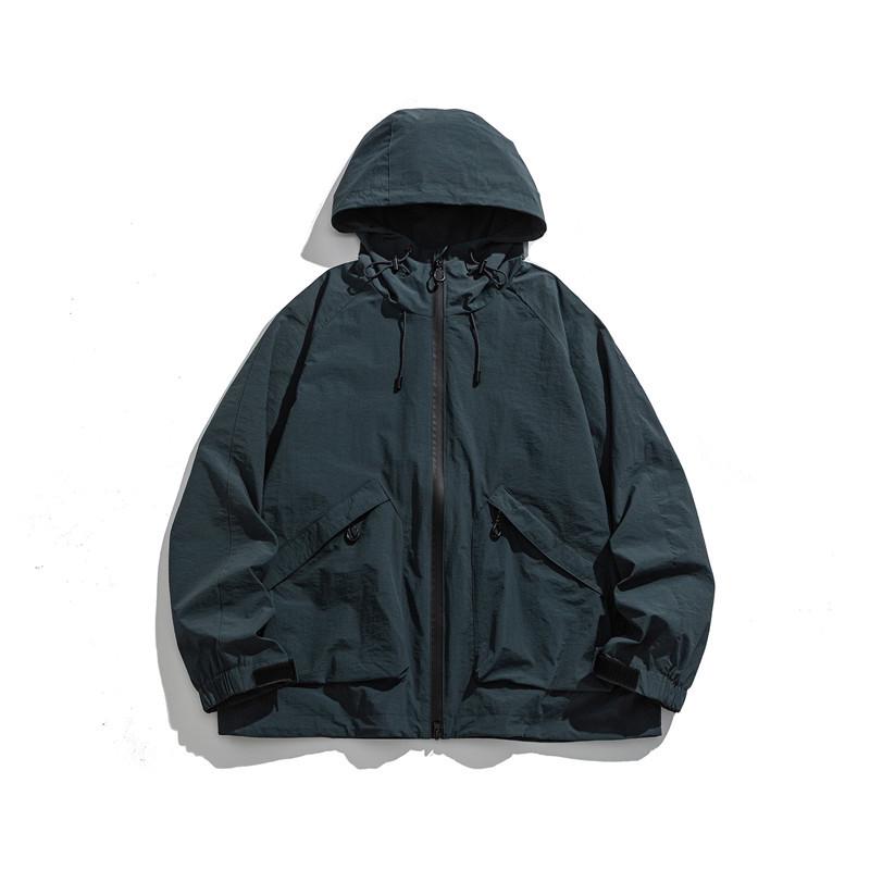 QIYOU 2025 Autumn Japanese Retro Hooded Windbreaker - Unisex, Loose Fit, Outdoor Sport Casual