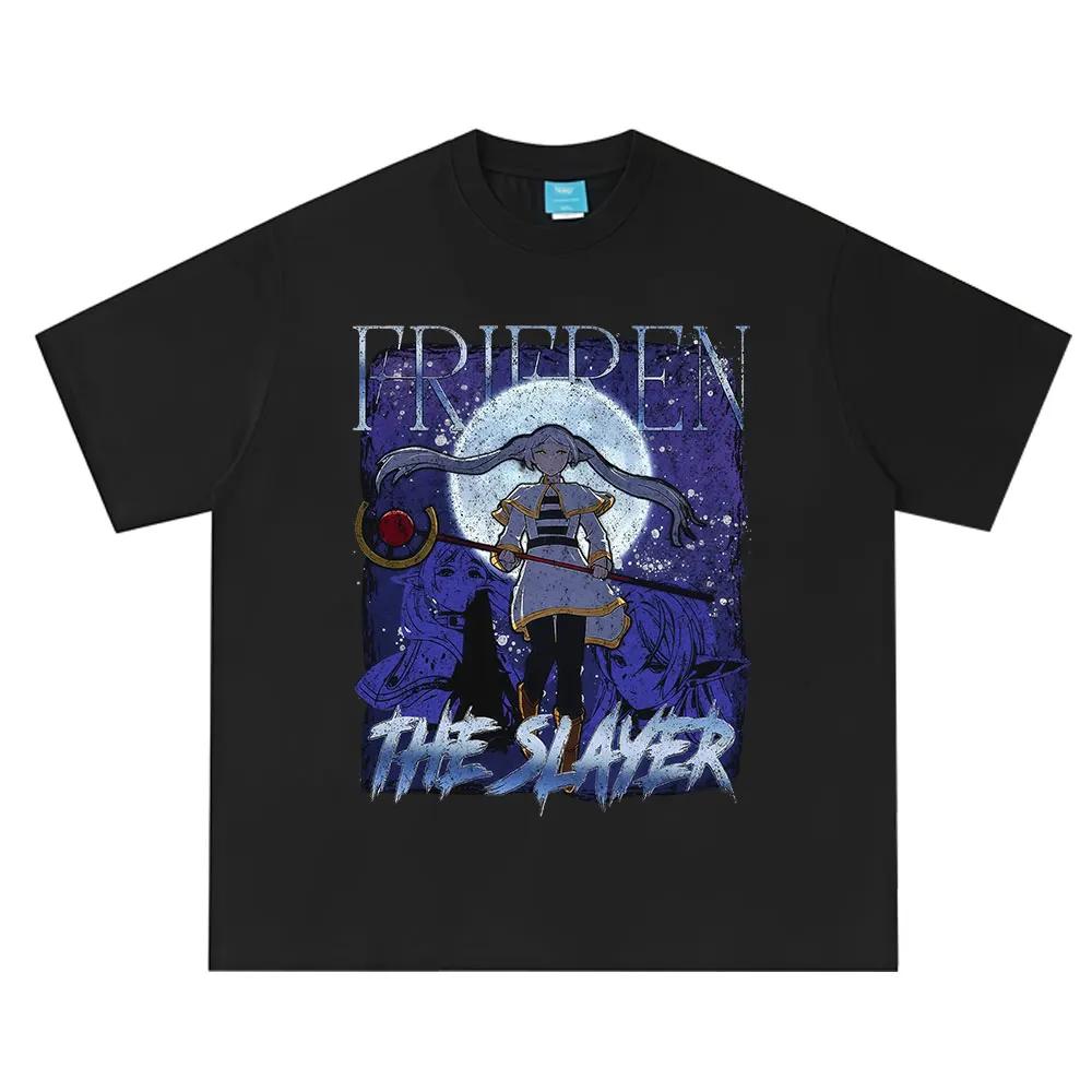 

Anime Frieren_ Beyond Journey s End T Shirt Frieren The Slayer Graphic T-shirt Men Women Summer Short Sleeve Cotton T-shirts S чёрный