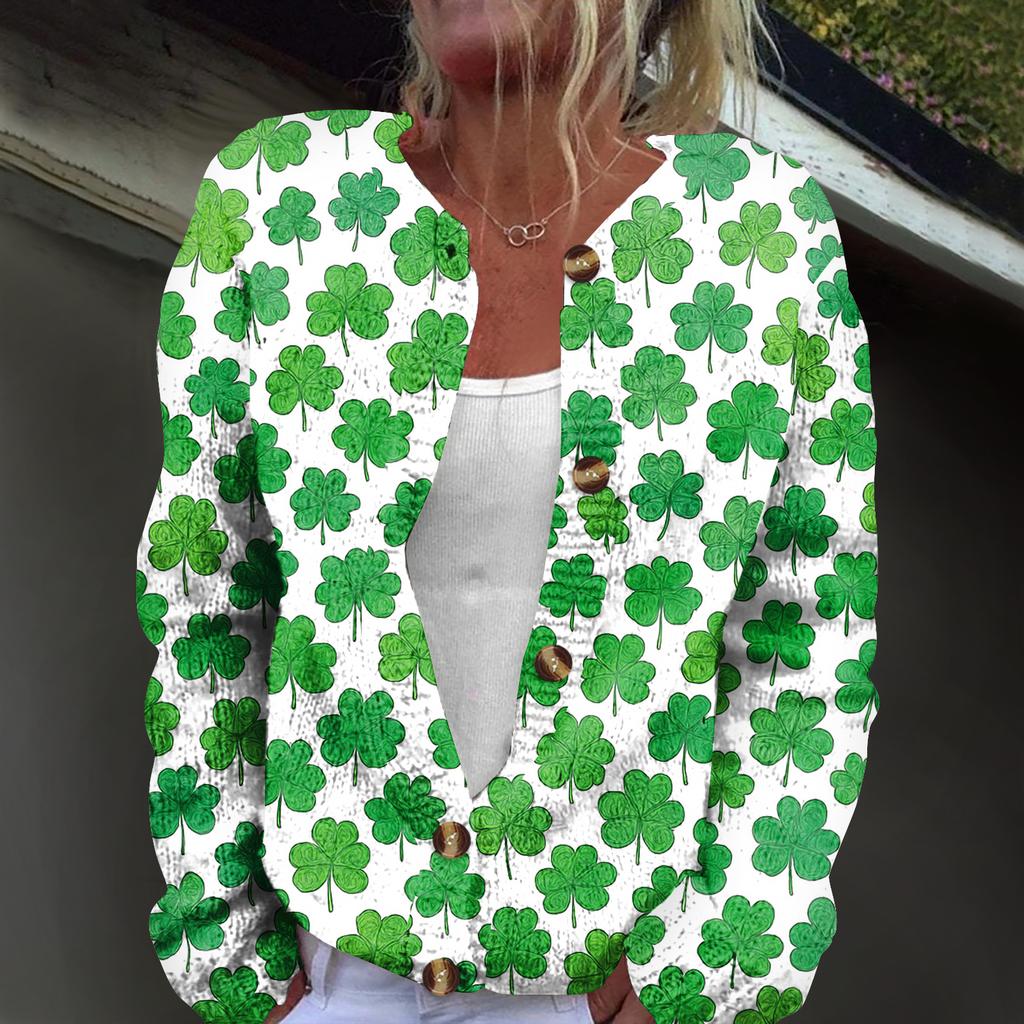Women's Fashion Printed Long-Sleeved Knit Cardigan Button-Down Jacket